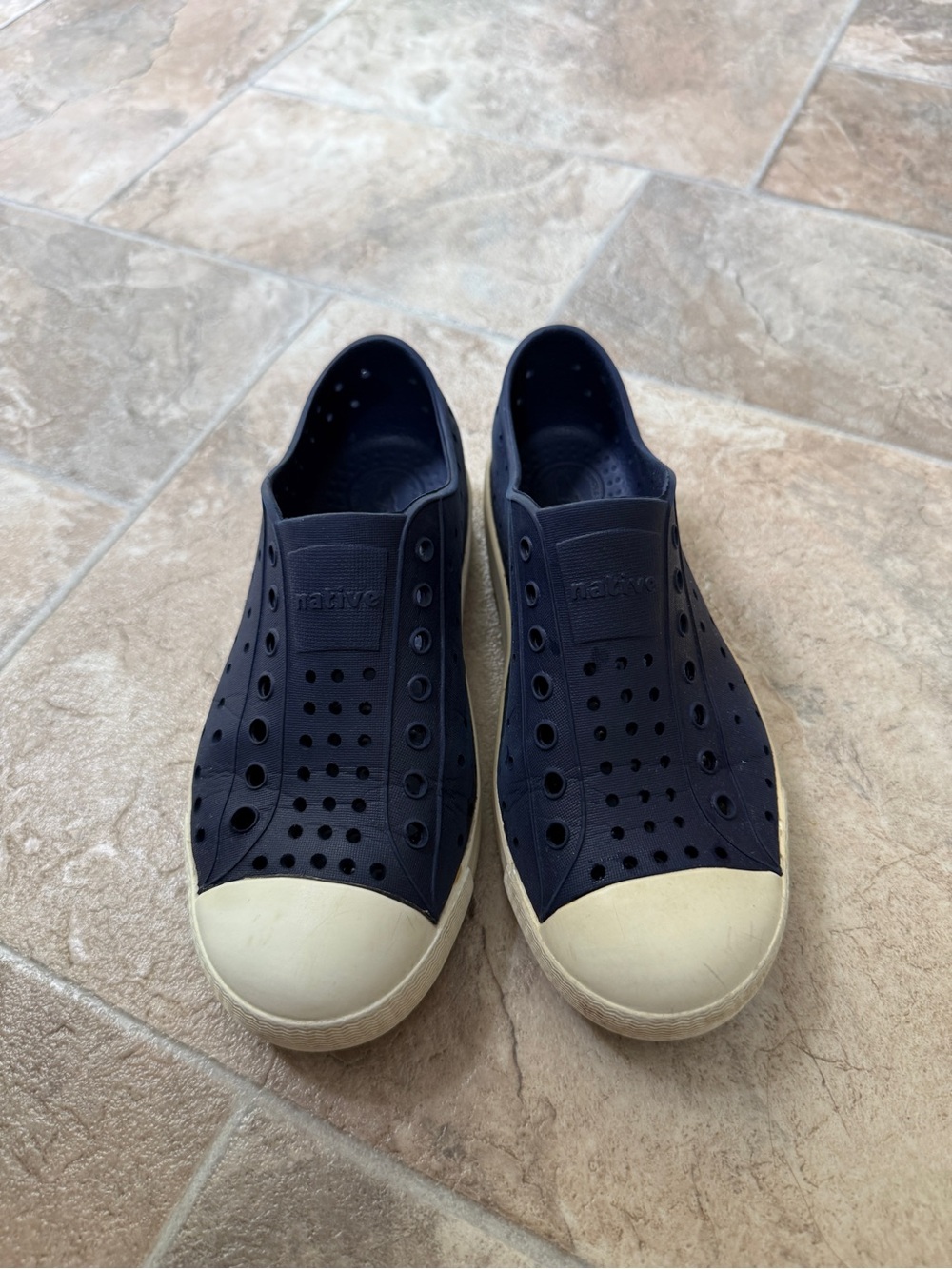 Native Kids Slip-On Sneakers in Navy with Off-White Toecaps